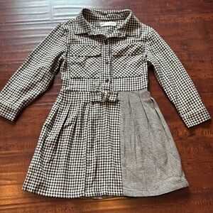 Zara Stylish gingham houndstooth belted Kids Dress